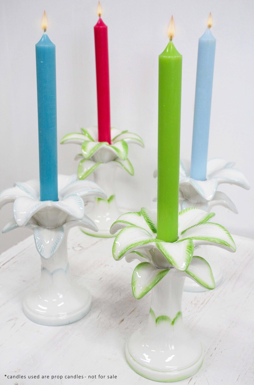 Palm Candle Holder Ceramic Green 