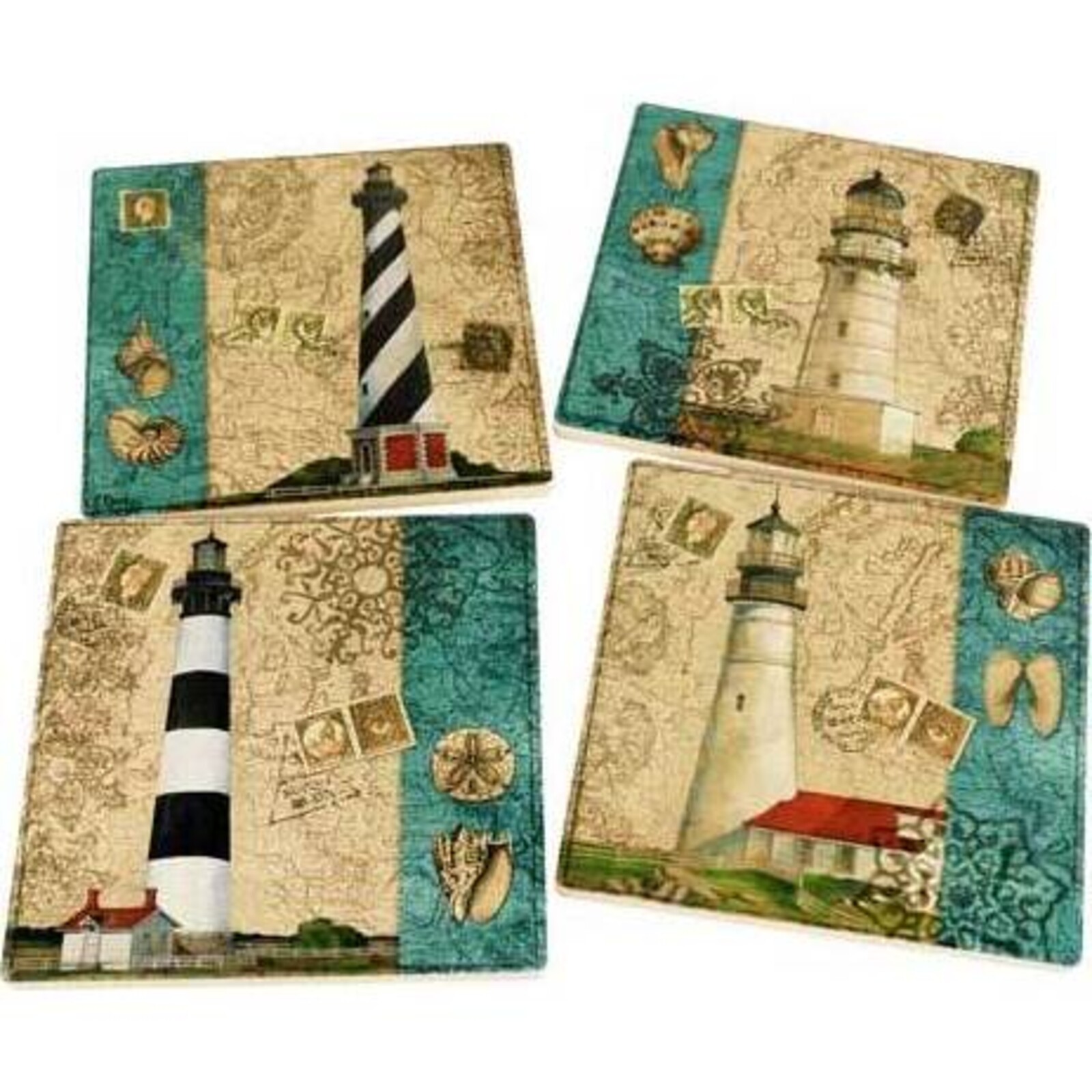 Coaster Lighthouse Stamp S/4
