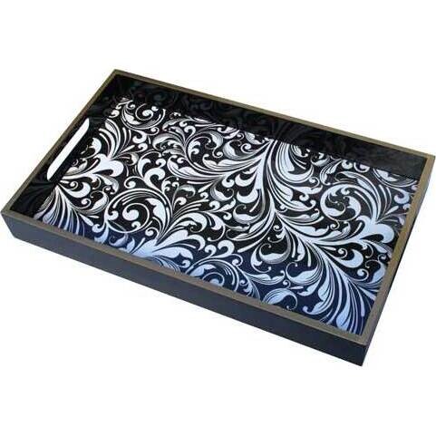 Tray BW Leaf Swirl