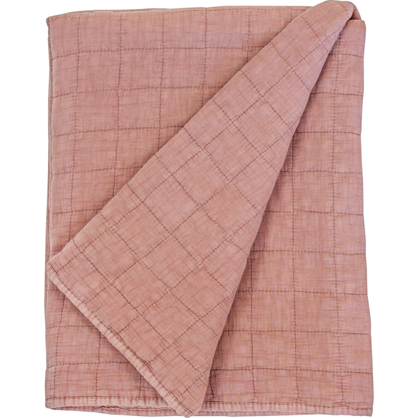 Throw Stone Washed Quilted Cotton Squares Dusty Pink