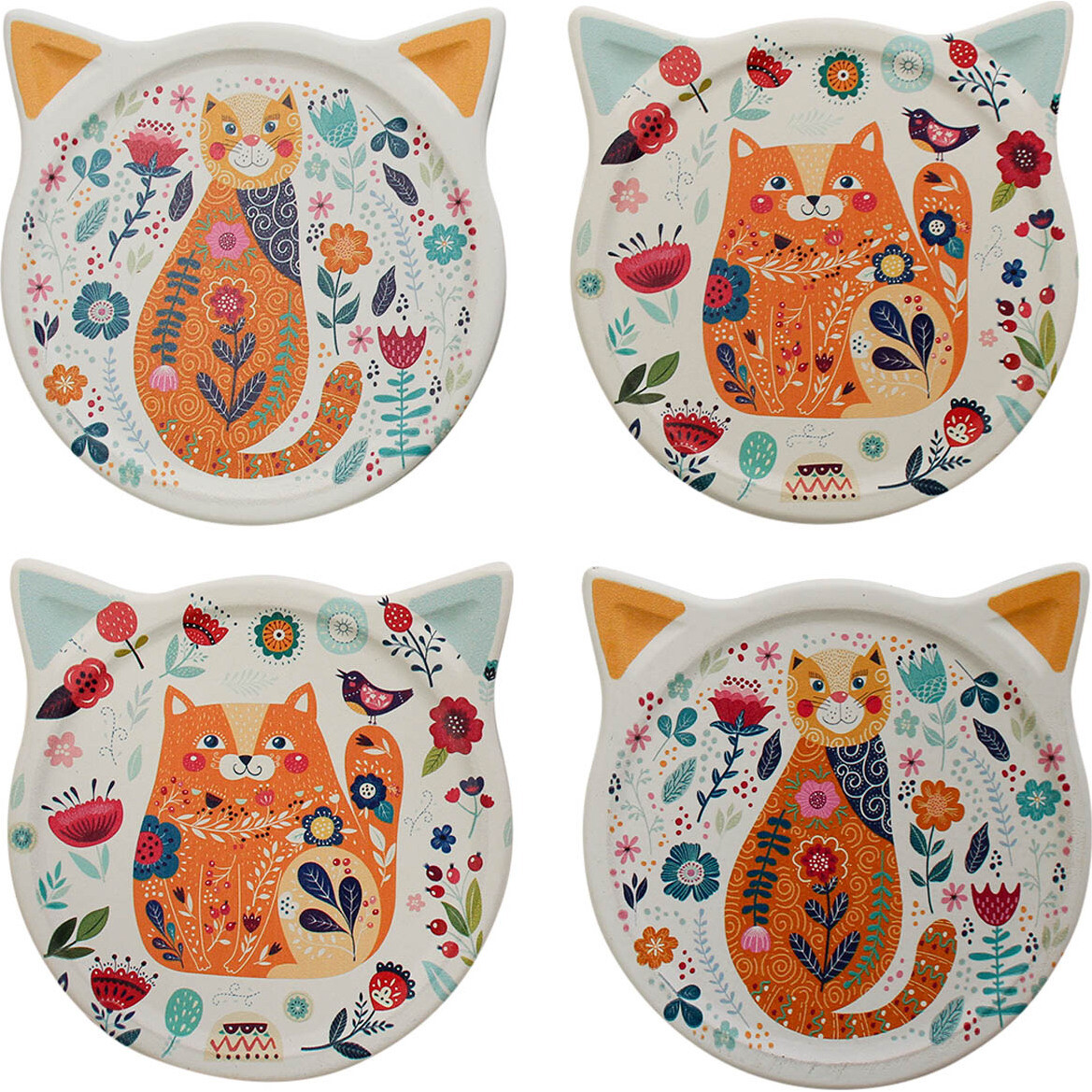 Coasters Cat Folksy Asstd