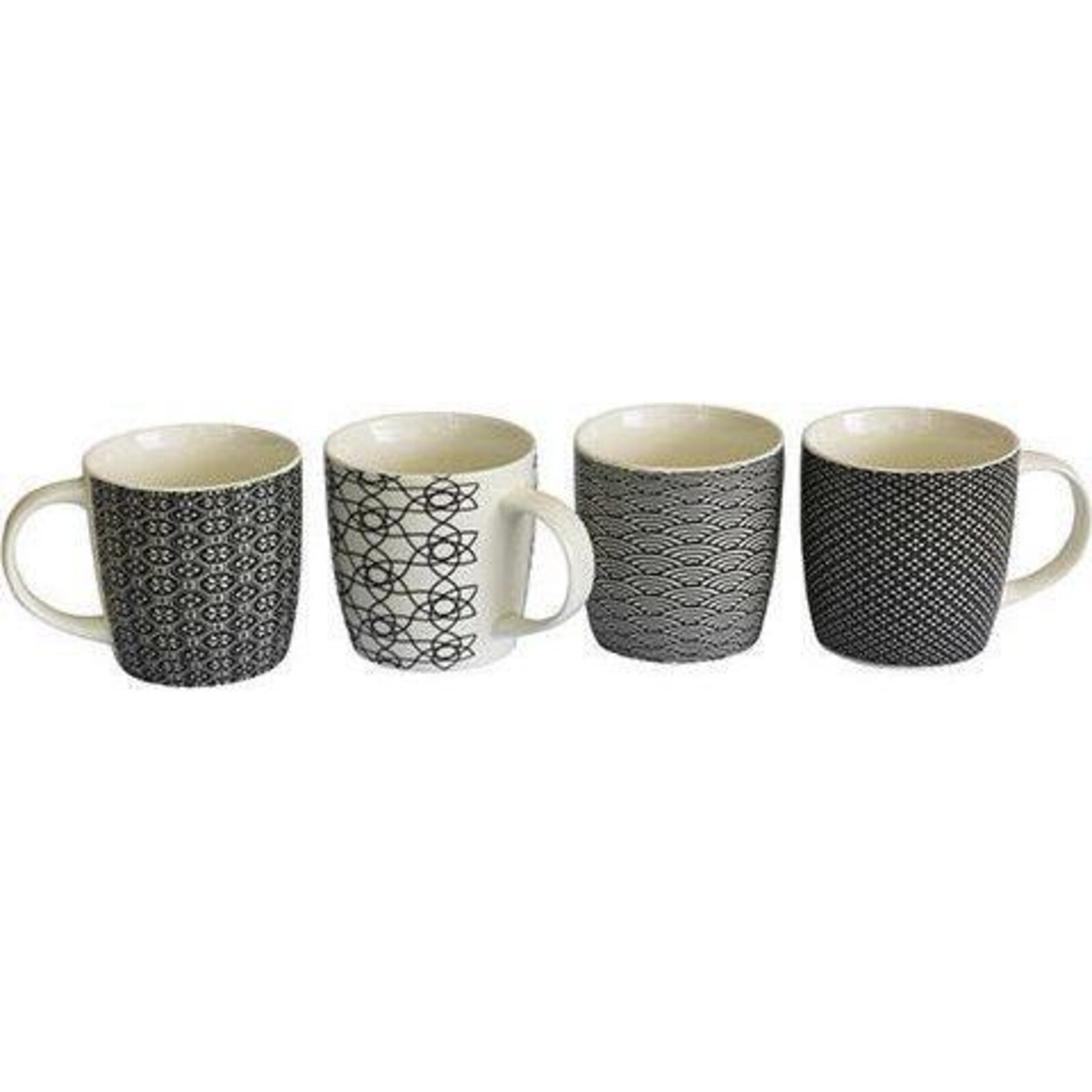 Coffee Mugs Pattern Black Retro 4 asst