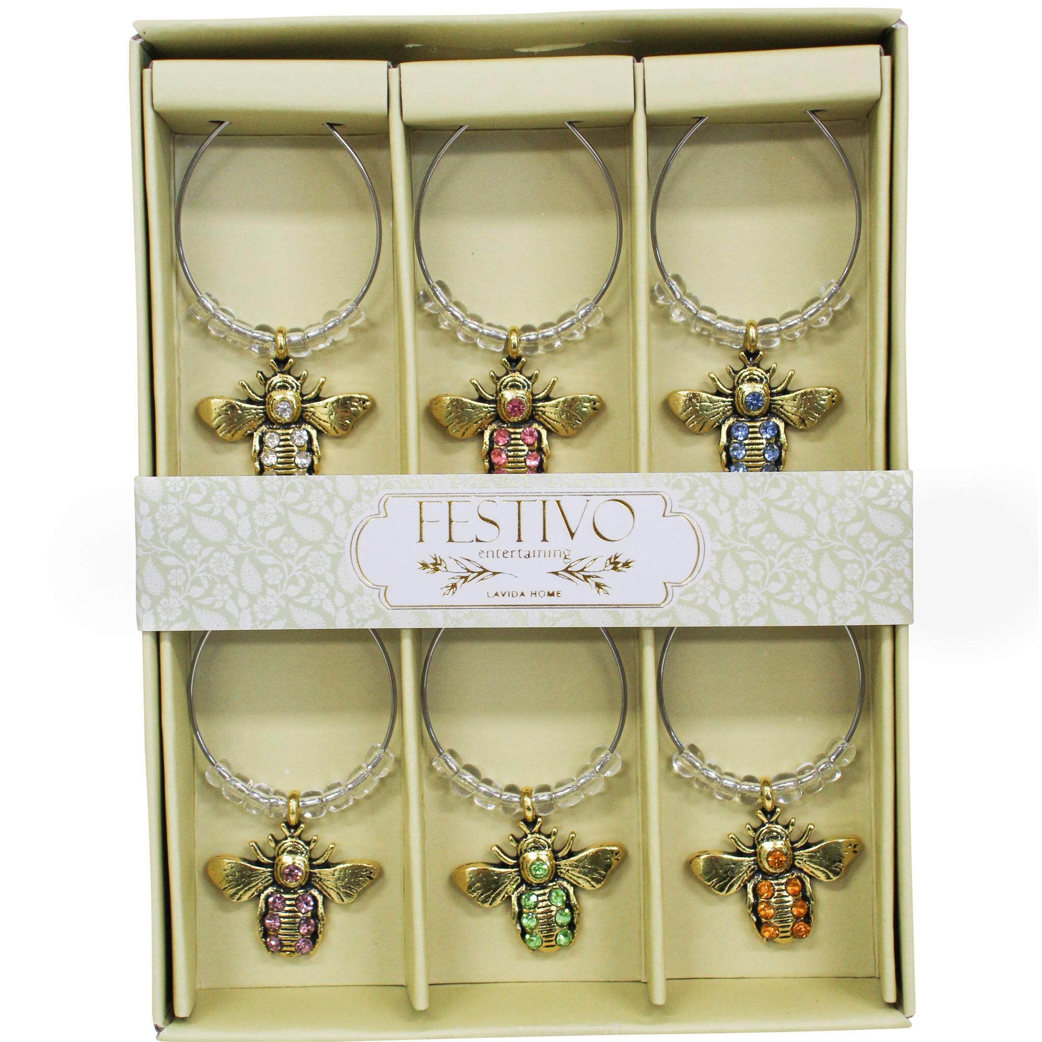 Wine Charm Bee S/6