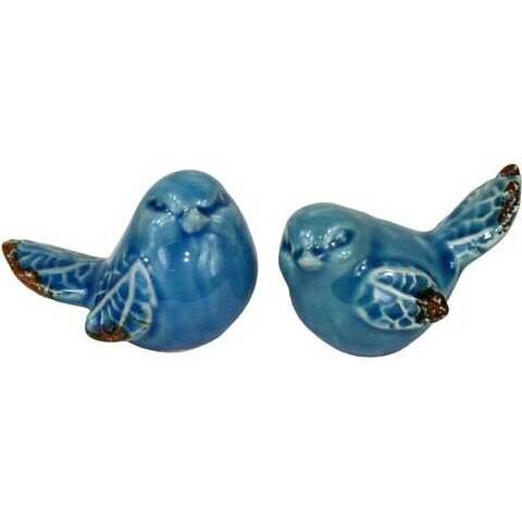 Ceramic Birds Blue Leaf S/2