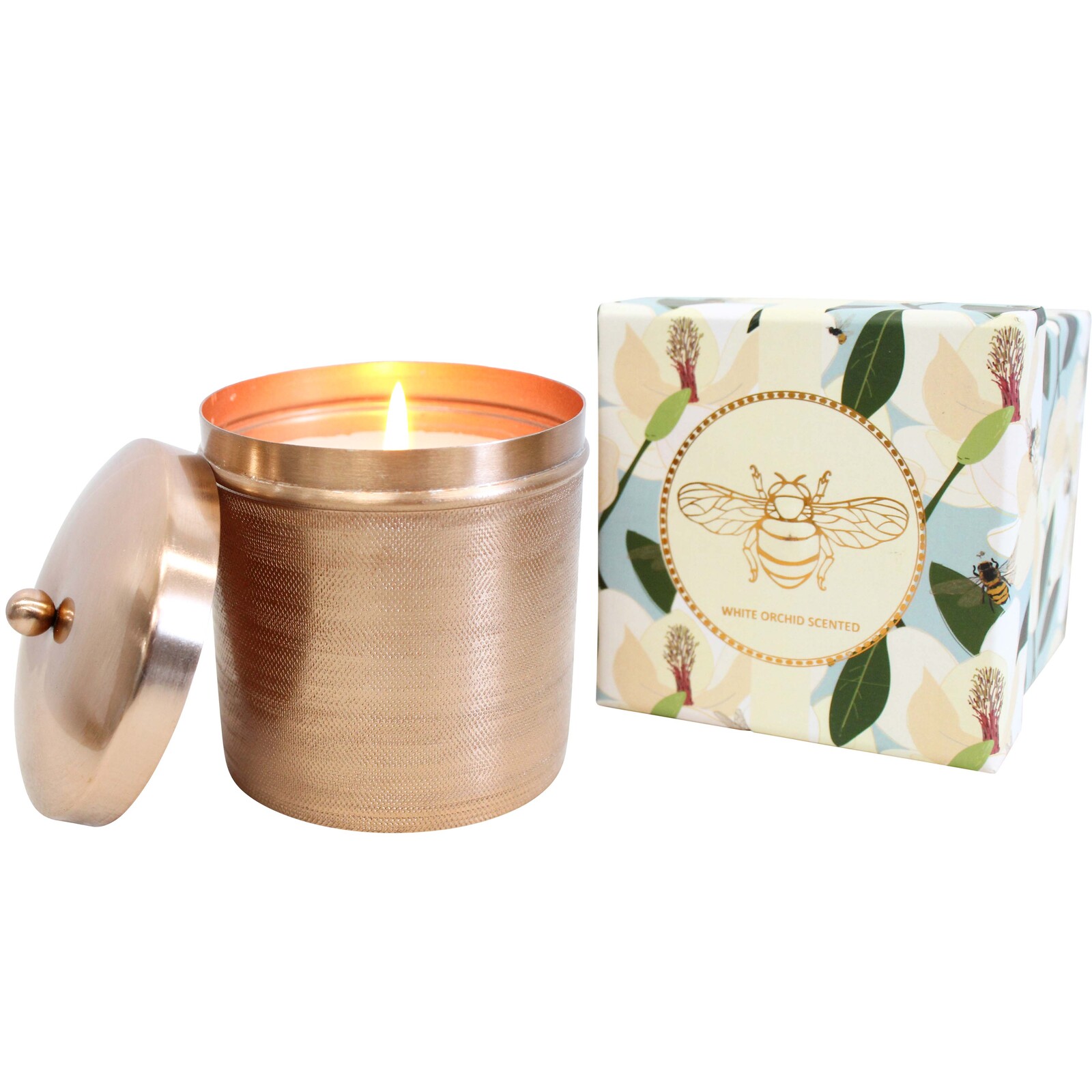 Candle Spun Copper White Orchid