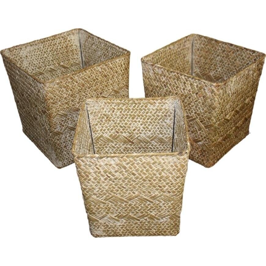 Woven Square Tub Natural Wash S/3