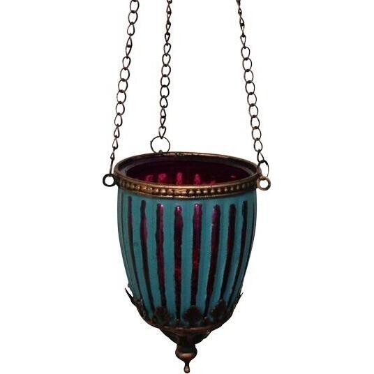 Hanging Votive Ribb Curve Aqua