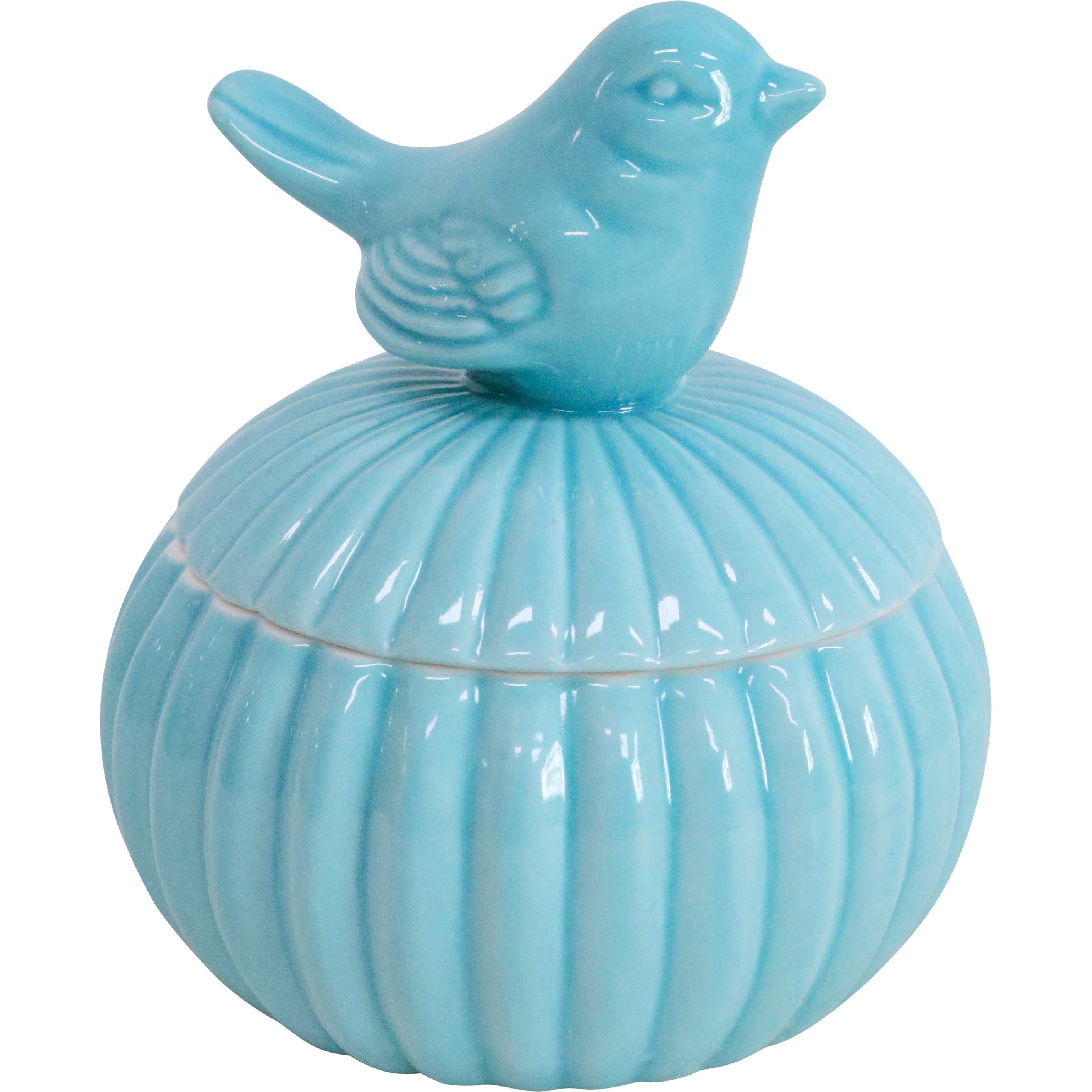 Trinket Jar Teal Bird