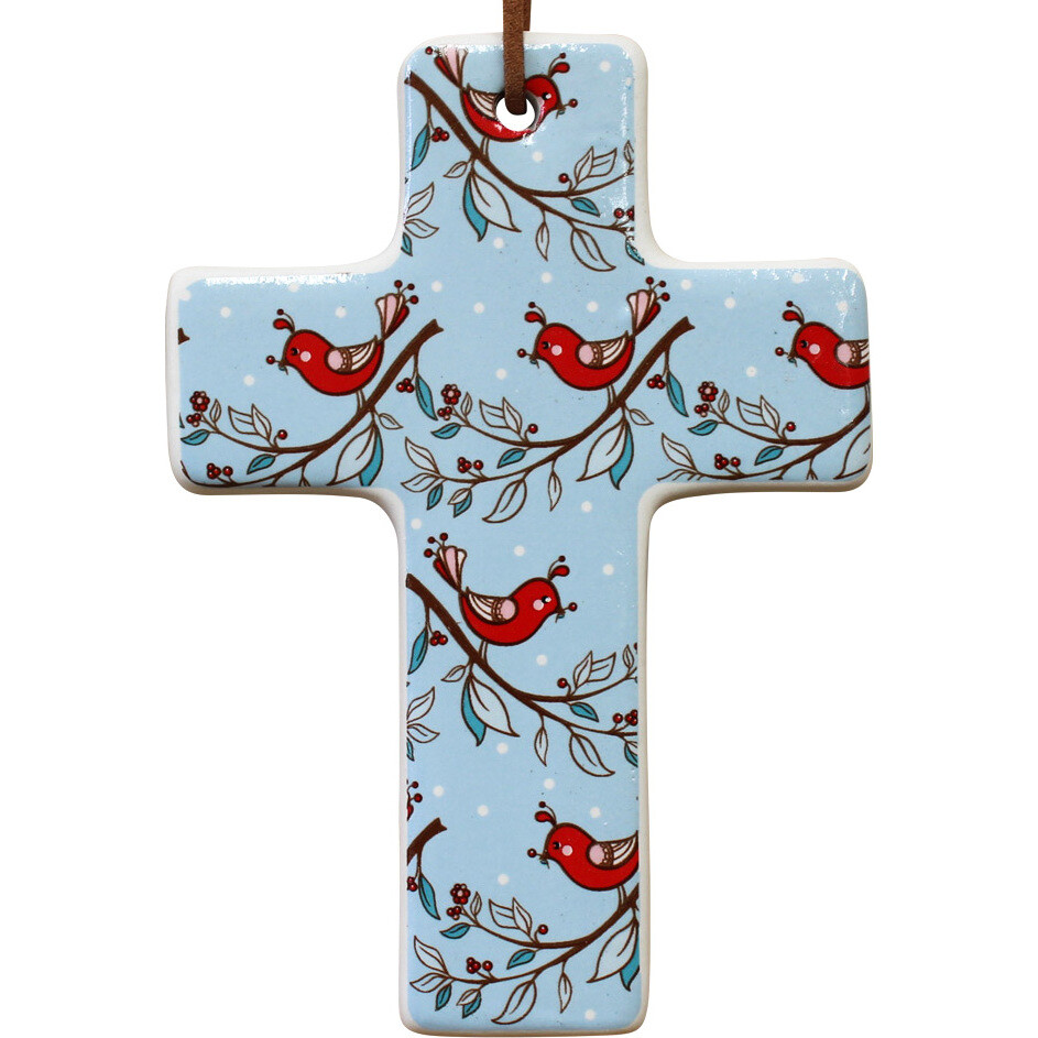 Cross Red Bird Xmas Sml