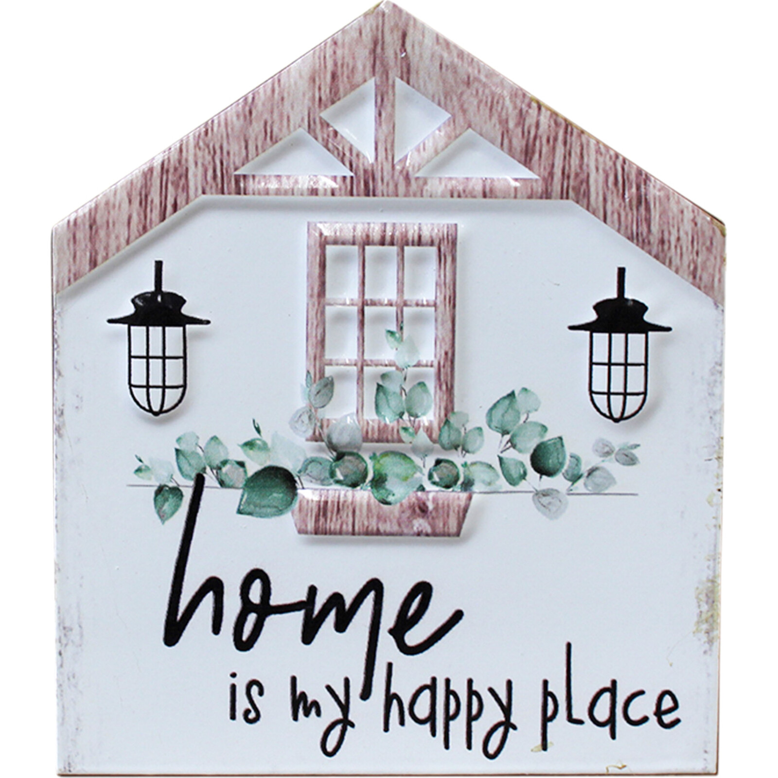 Sign Home Happy Metal on Wood