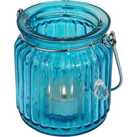 Votive Ribbed Glass Blue