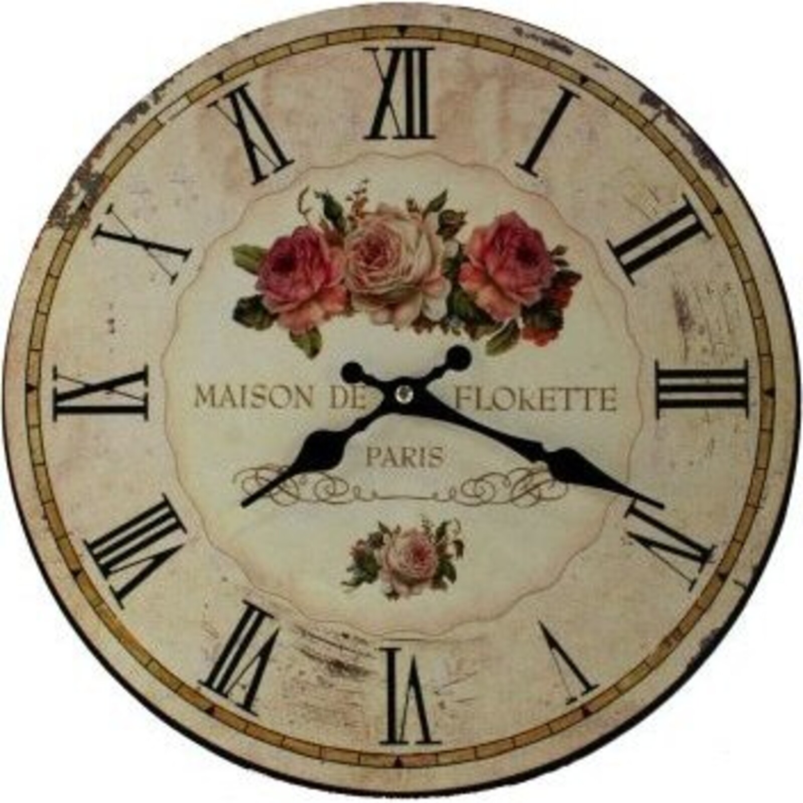 Wood Clock Maison Flowers 34cm