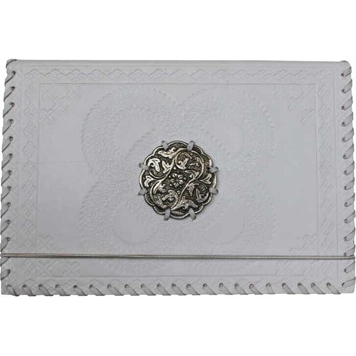 White Leather N/Book Medallion