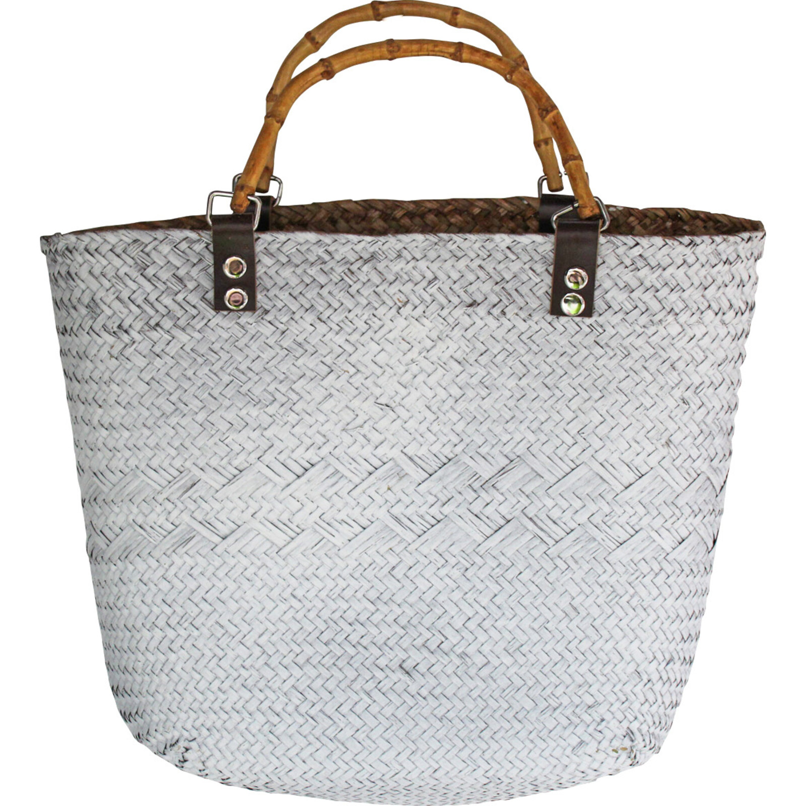 Woven Bag White/Bamboo Handle