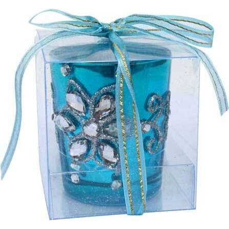 Votive Holder-Aqua Silver Star