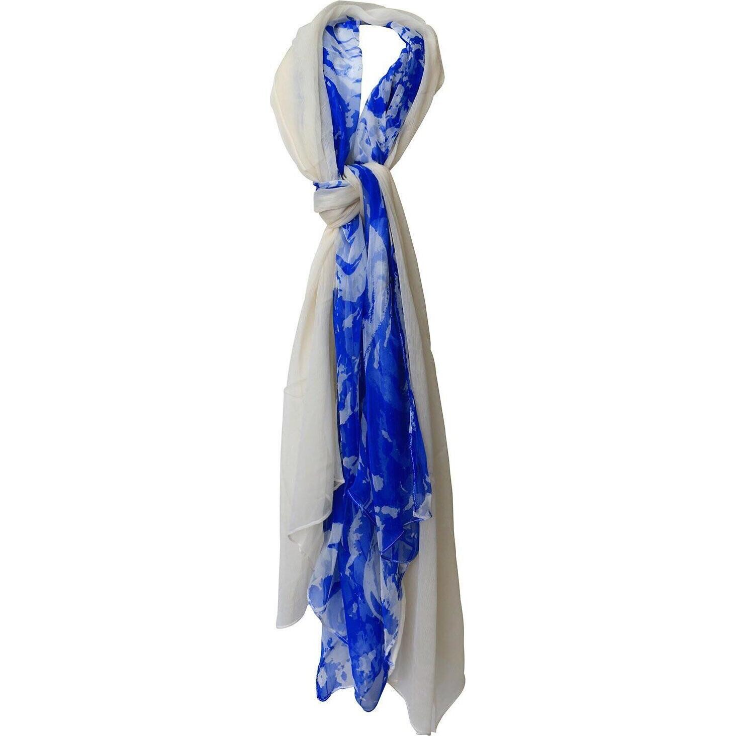 Silk Scarf Blue Pattern Double