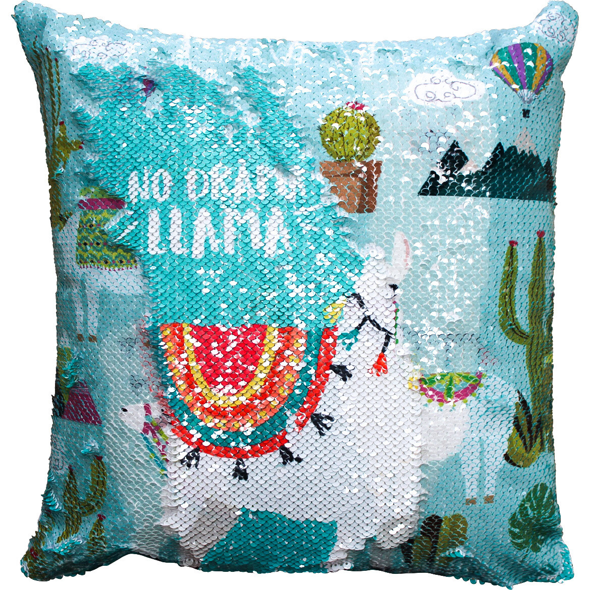 Cushion Sequin Llama Aqua