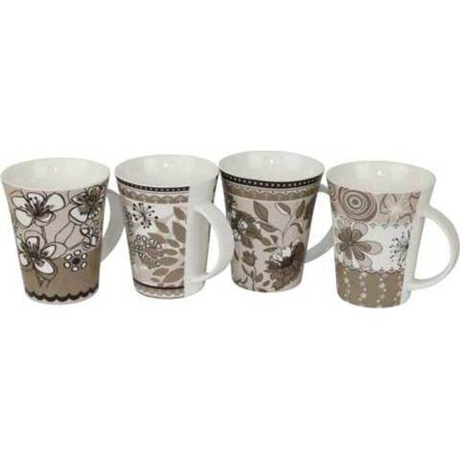 Coffee Mugs Taupe Floral assorted 4