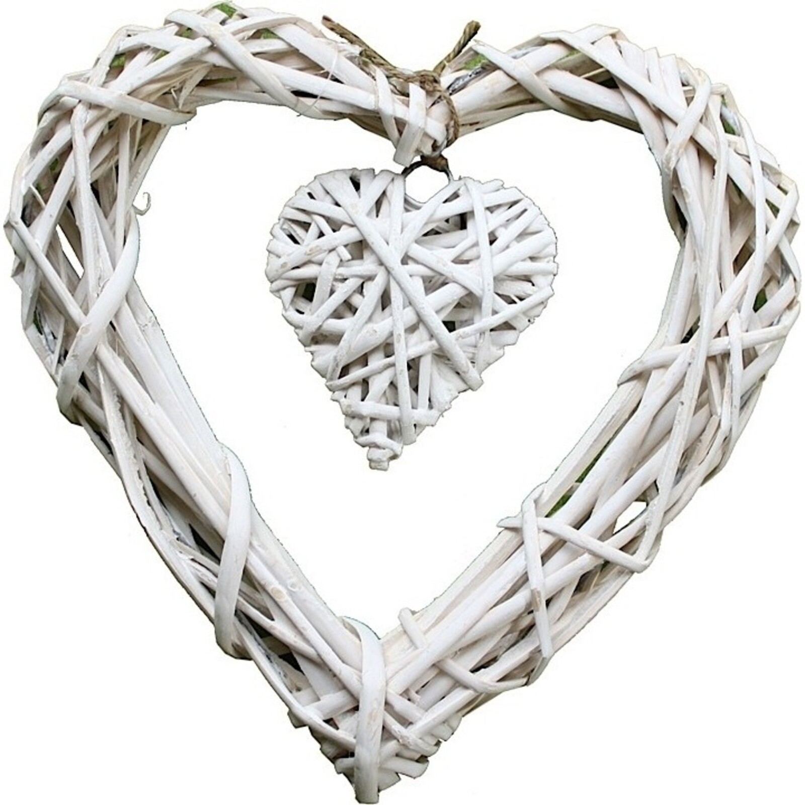 Weave Hanging Double Heart - White