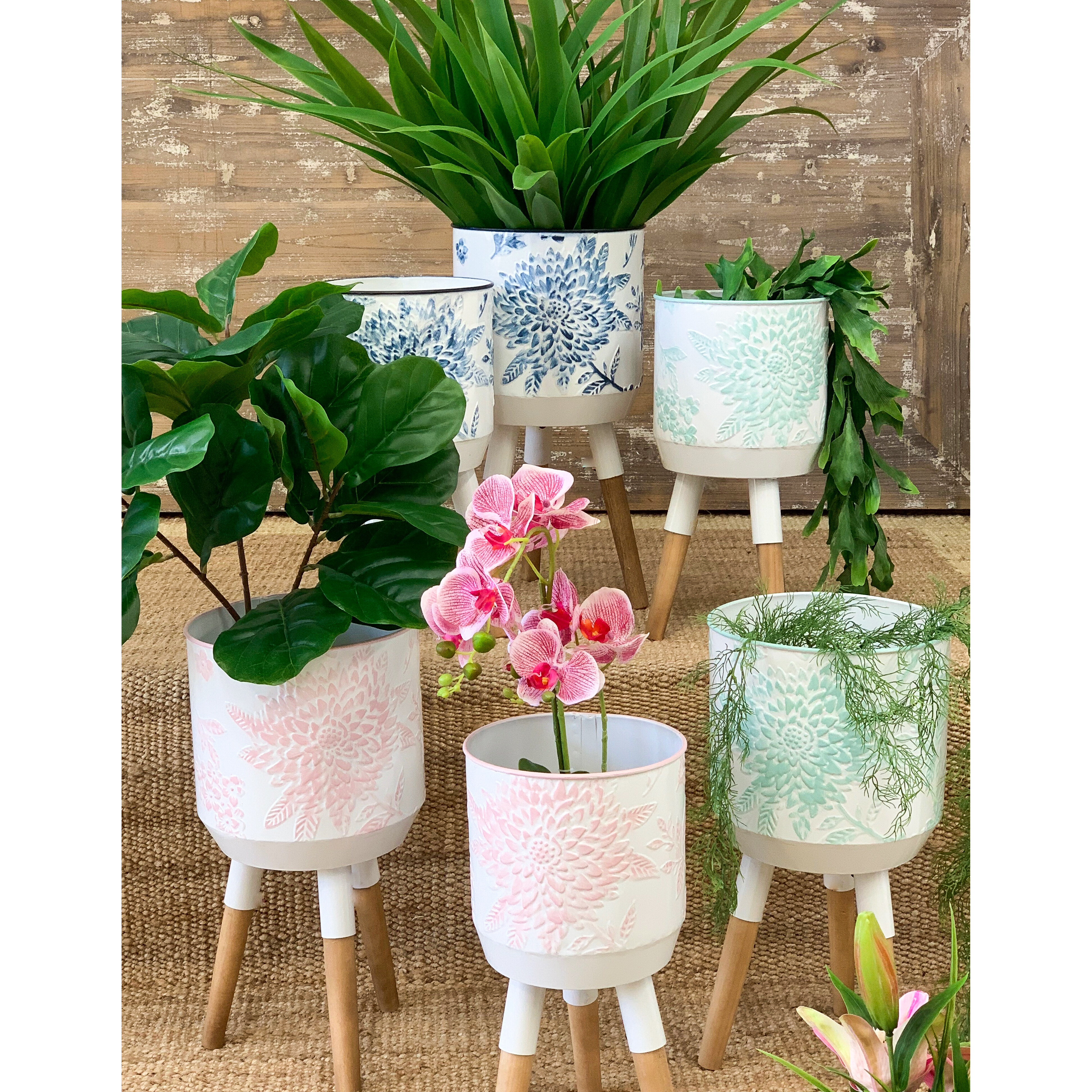 Plant Stand Aqua Floral S/2