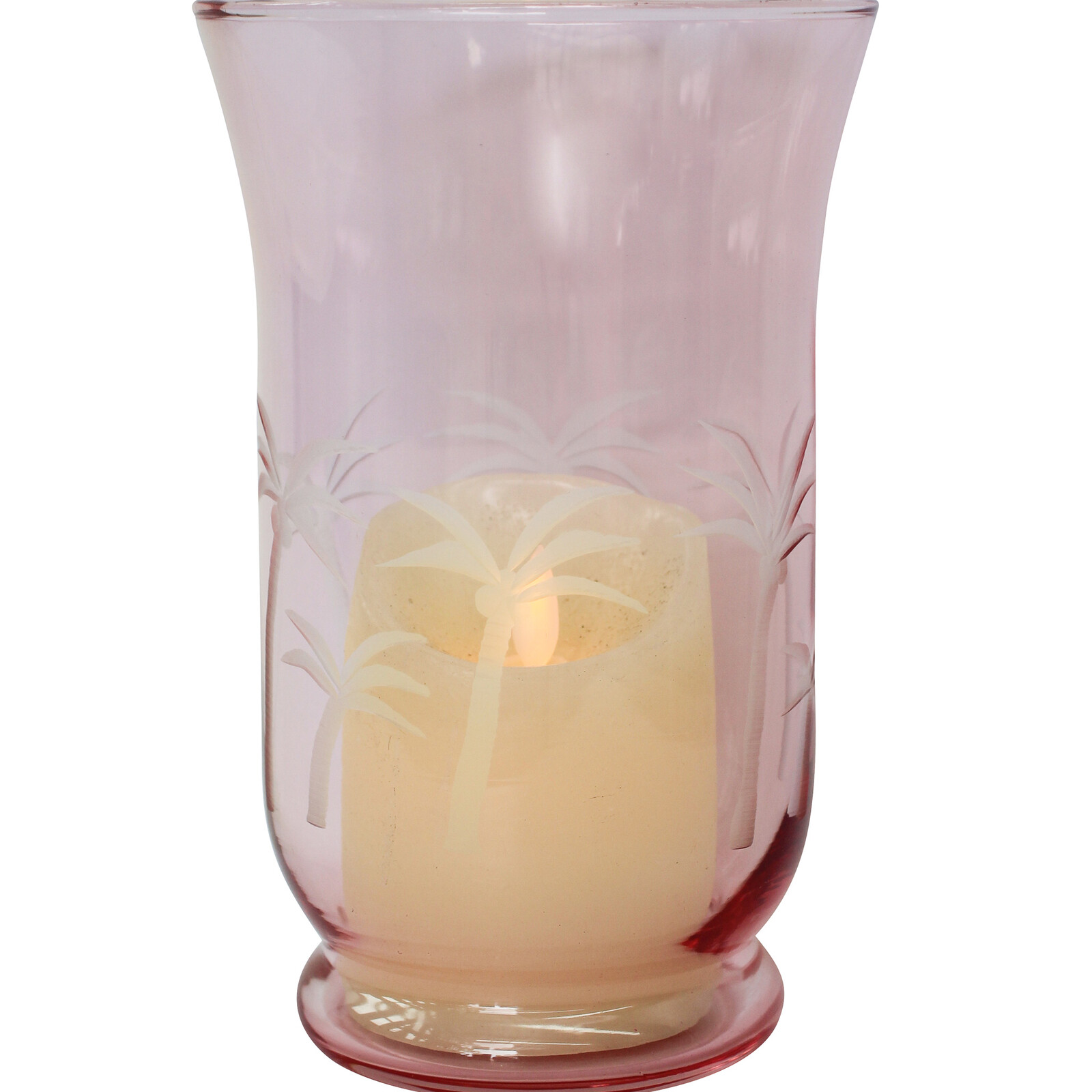 Glass Candle Holder Palm Peach 