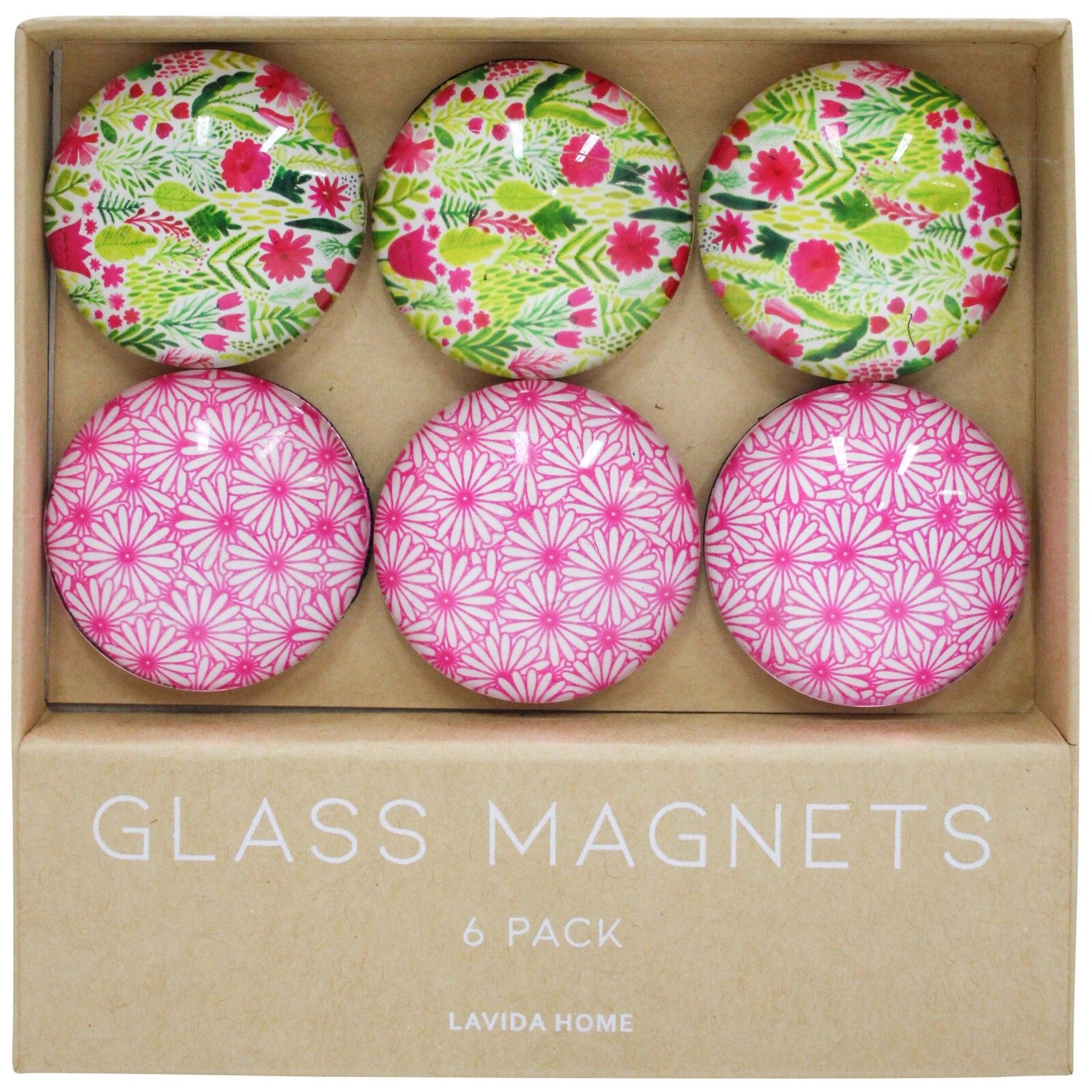 Glass Magnets S/6 Pink Garden