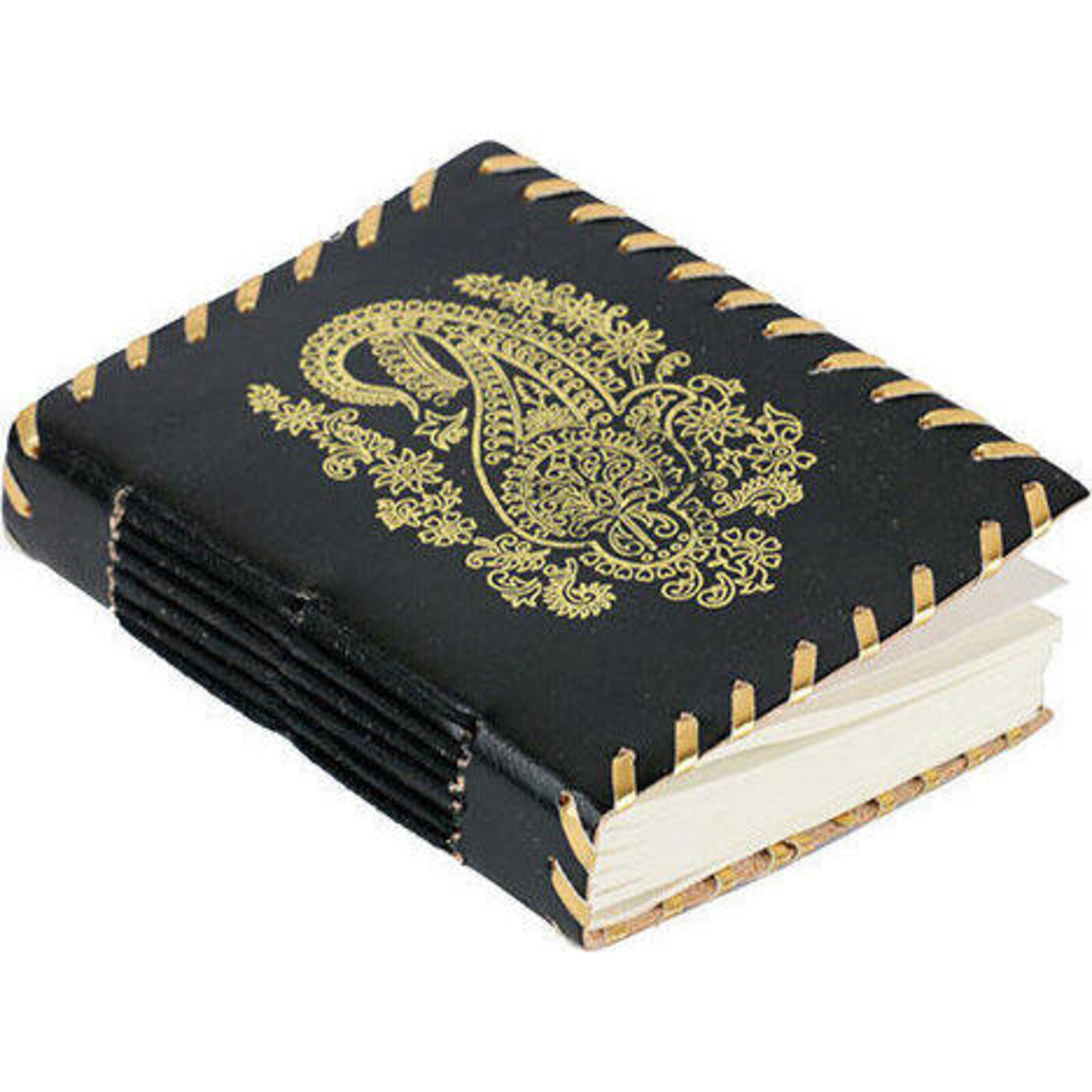 Leather Notebook Paisley Print Black