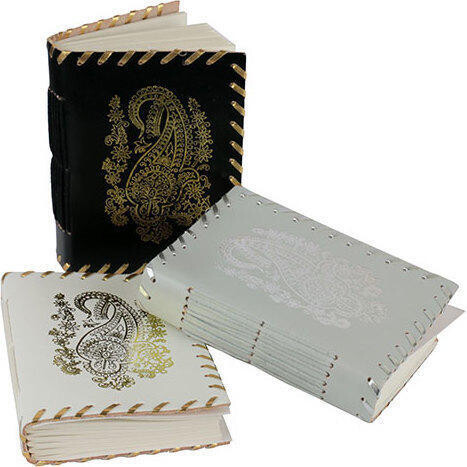 Leather Notebook Paisley Print White