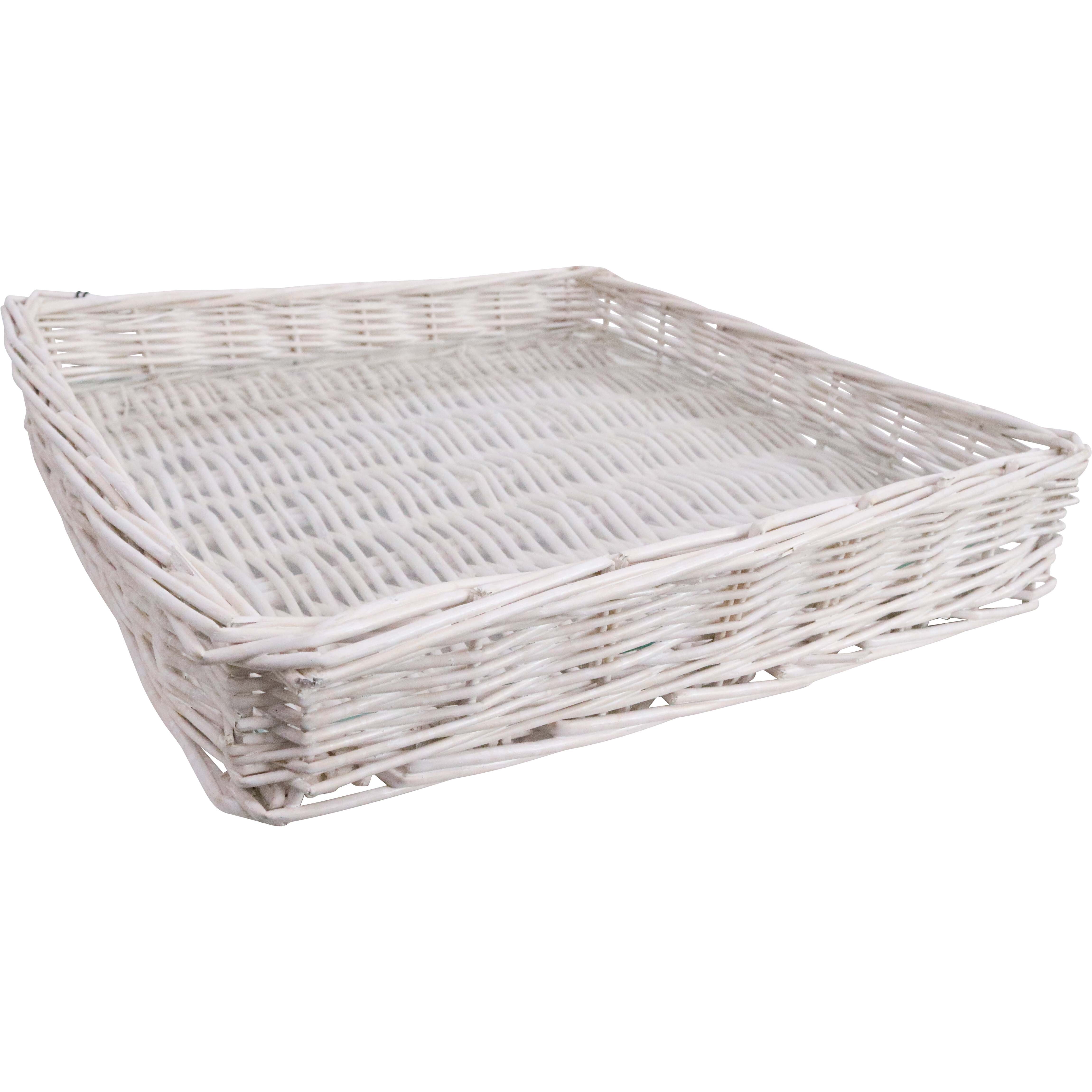 Tray Wicker Sq White w/Glass