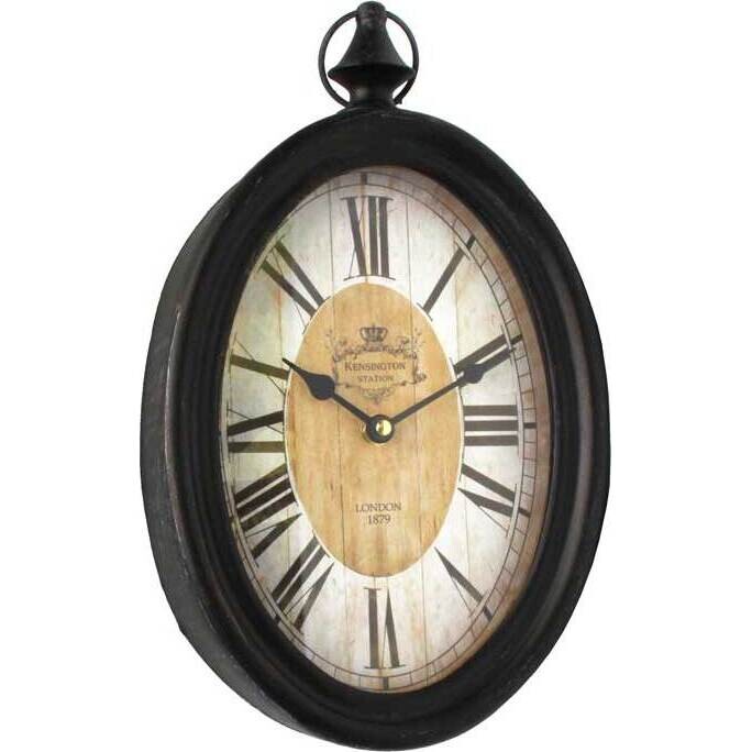 Metal Clock Oval Roman