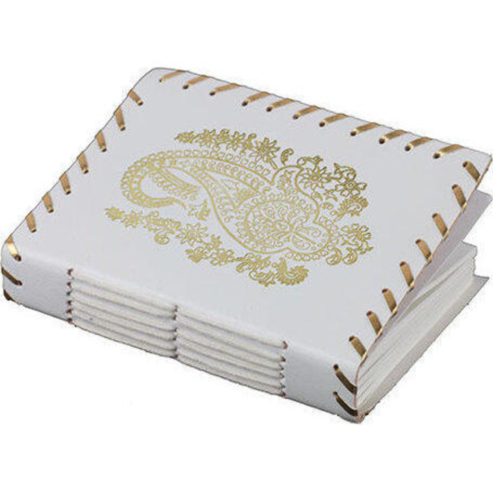 Leather Notebook Paisley Print White