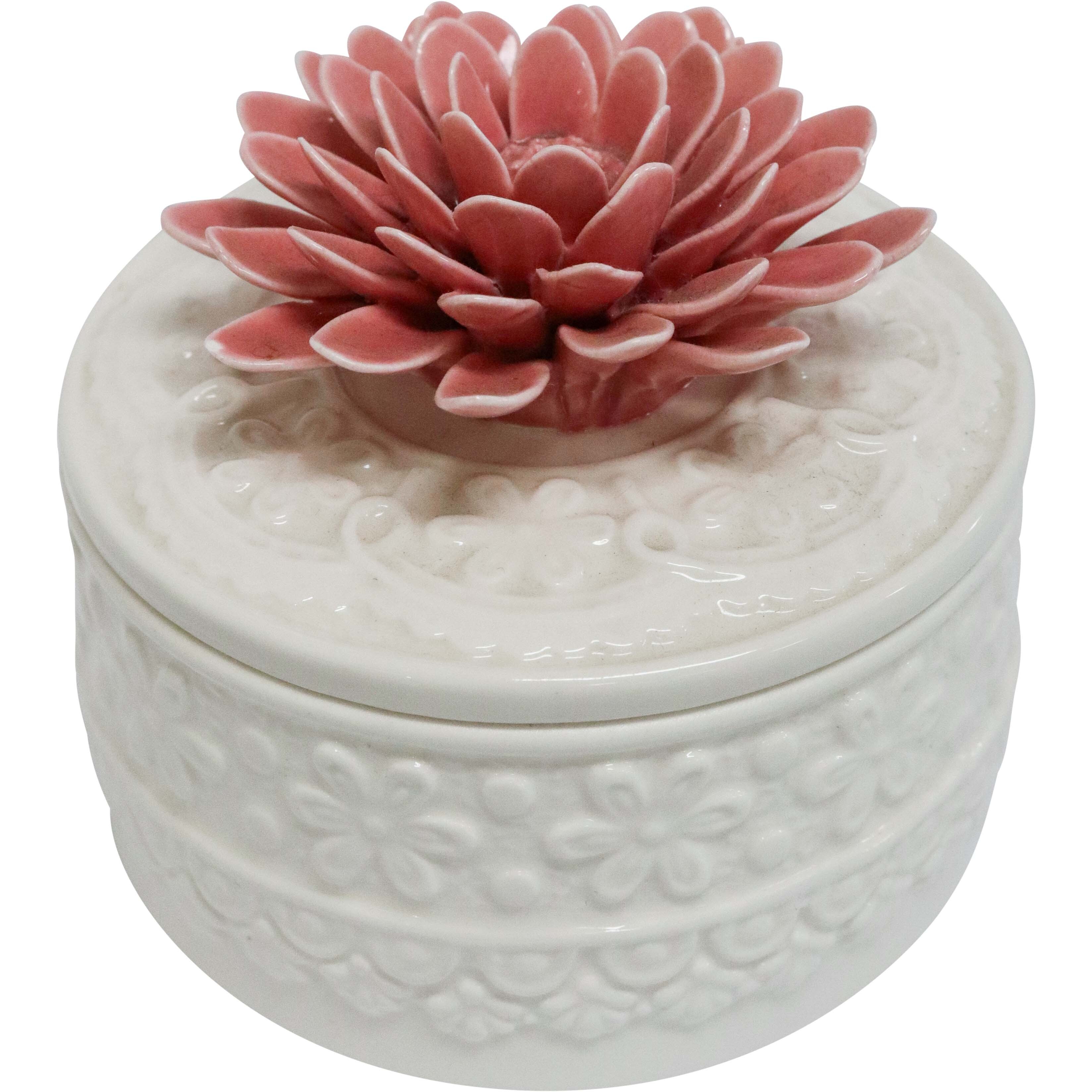 Trinket Jar Lrg Pink Flower