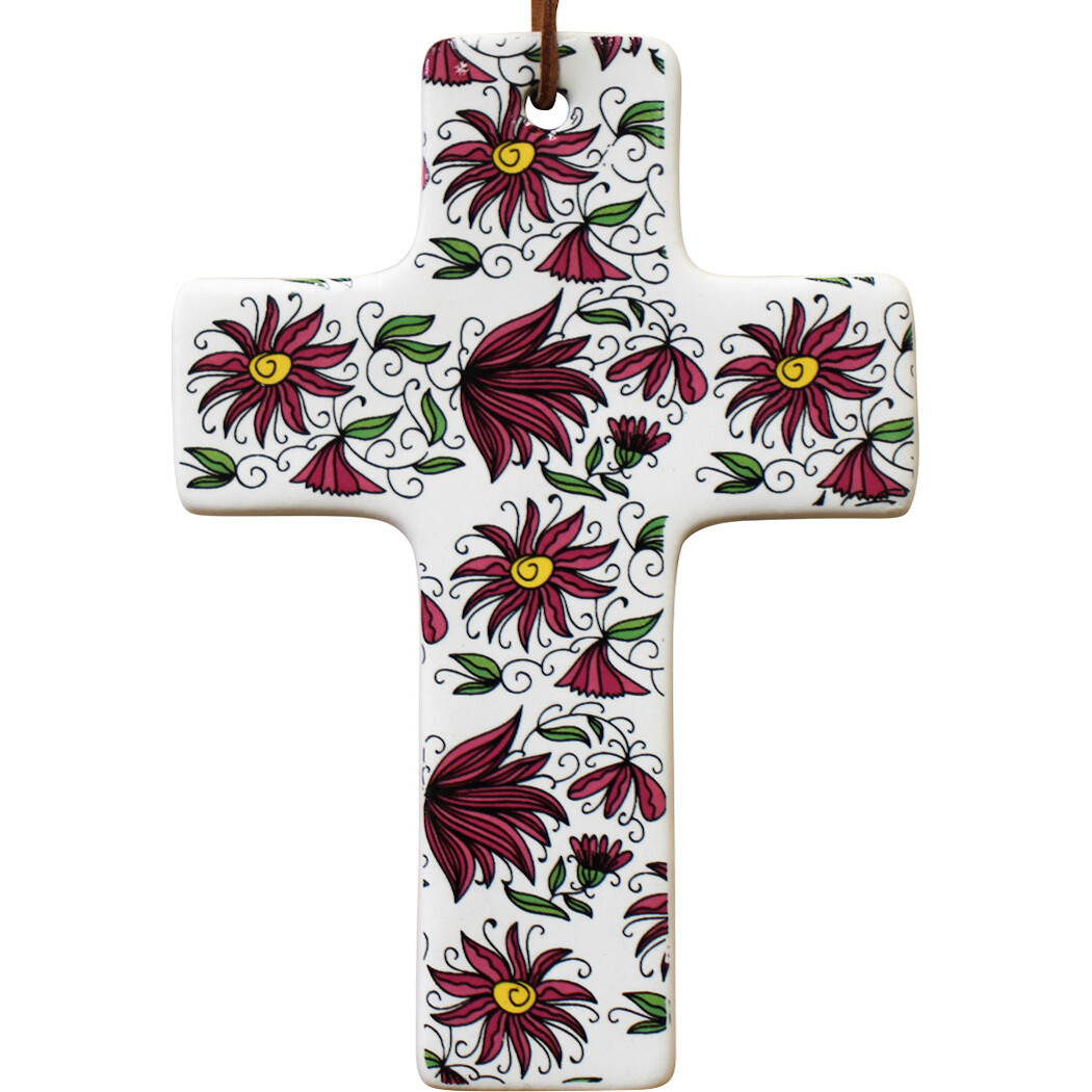 Cross Raspberry Floral Sml