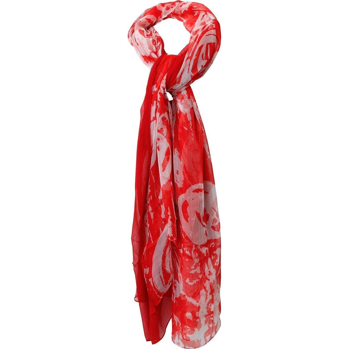 Silk Scarf Red Pattern Double