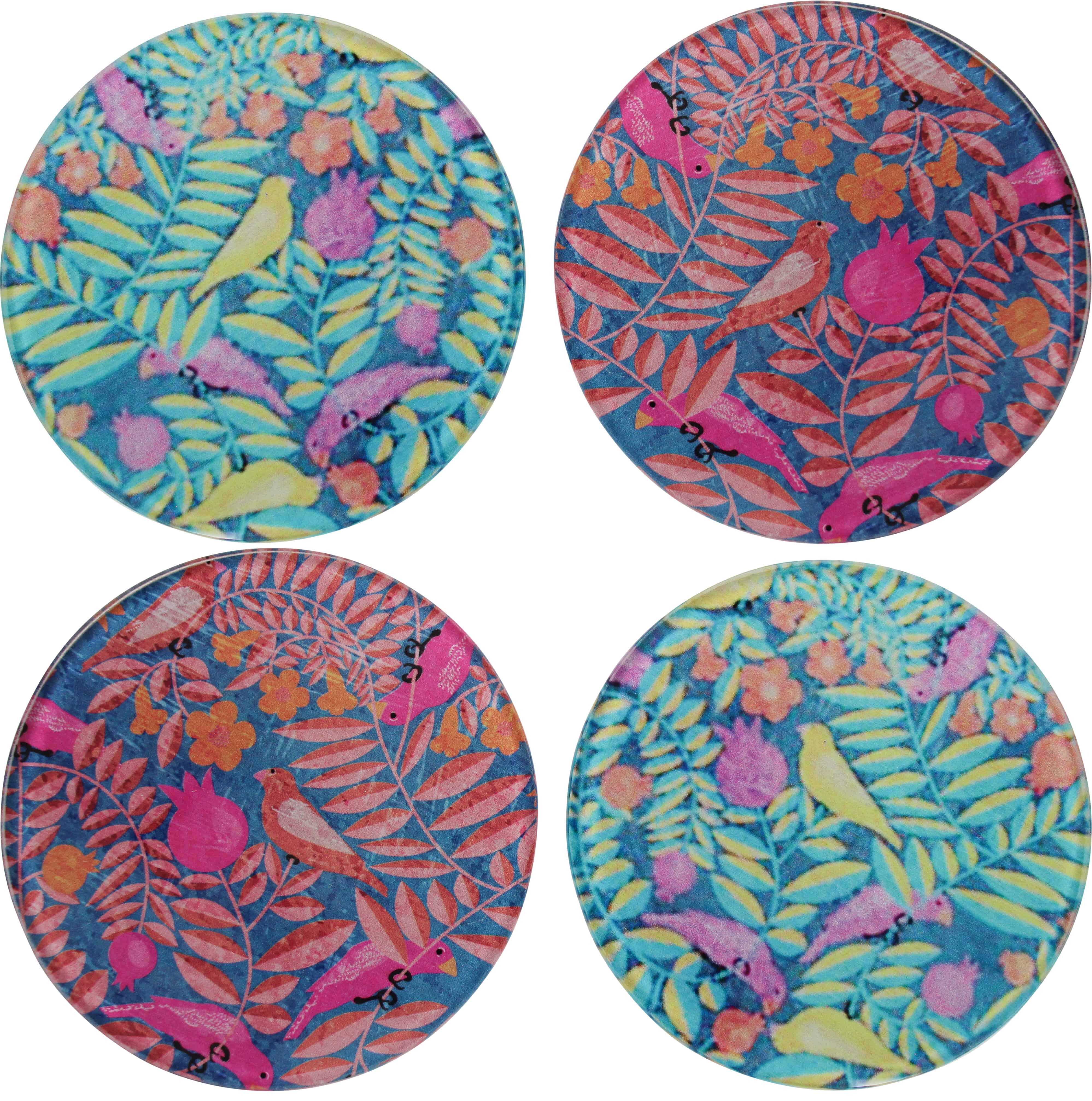 Glass Coaster Singing Birds S/4