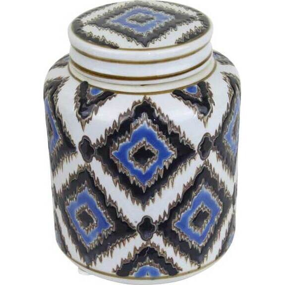 Lidded Jar Ikat Blue Small