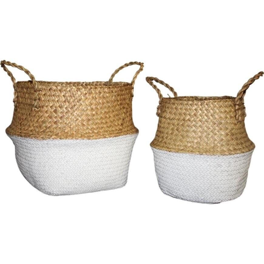 Woven Belly Basket Nat /White S/2