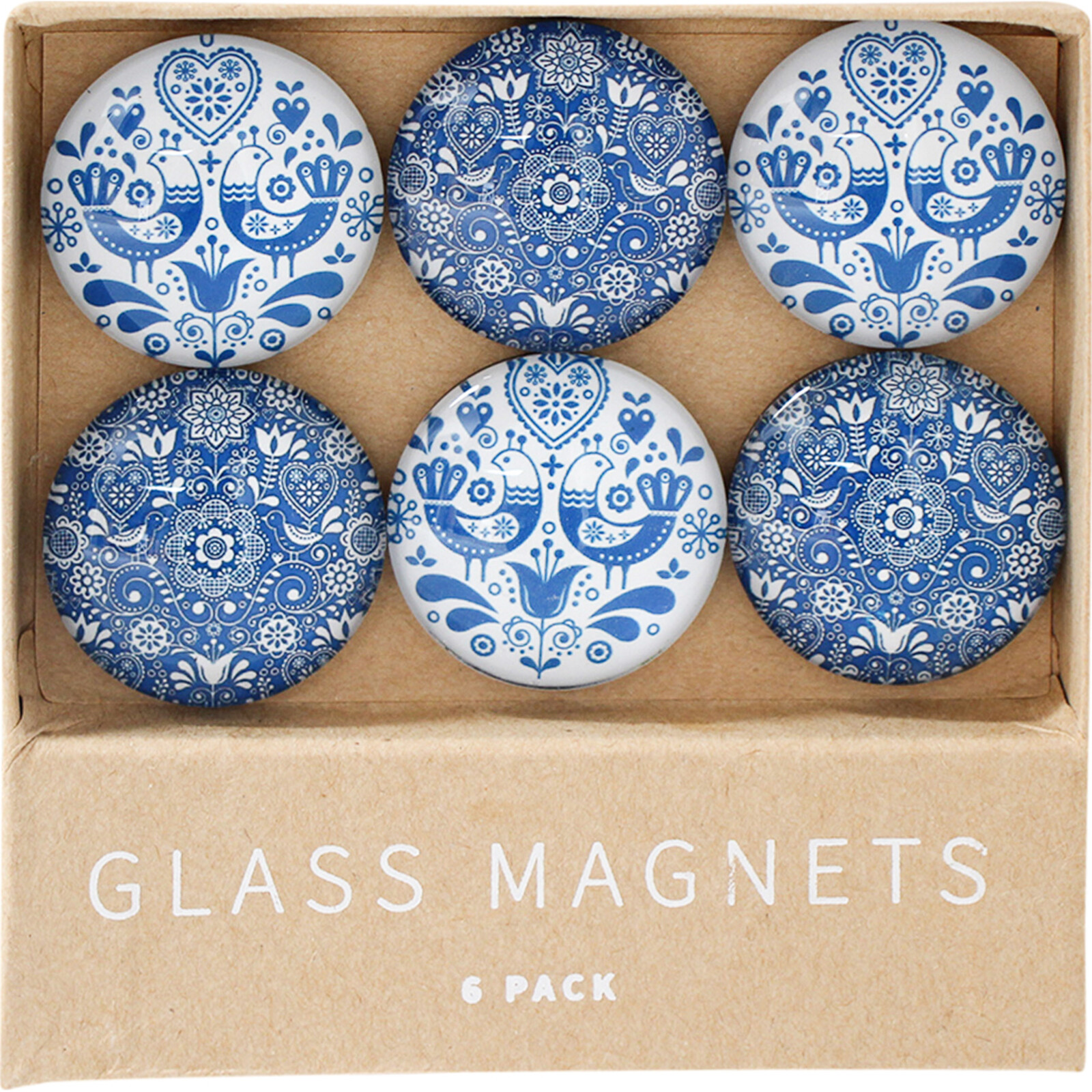 Glass Magnets Folk  Blue Bird S/6