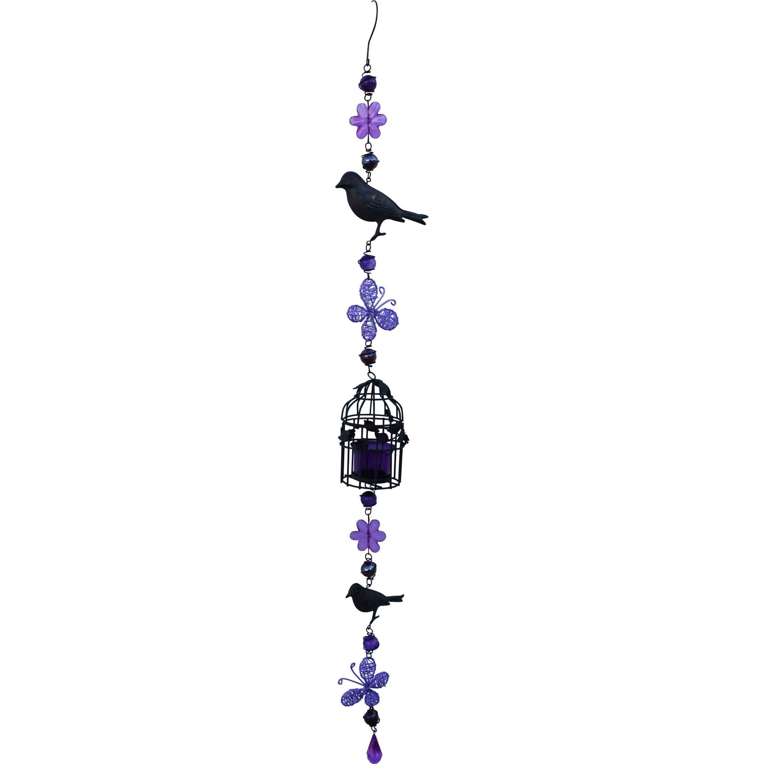 Hanging Votive - Purple Birds