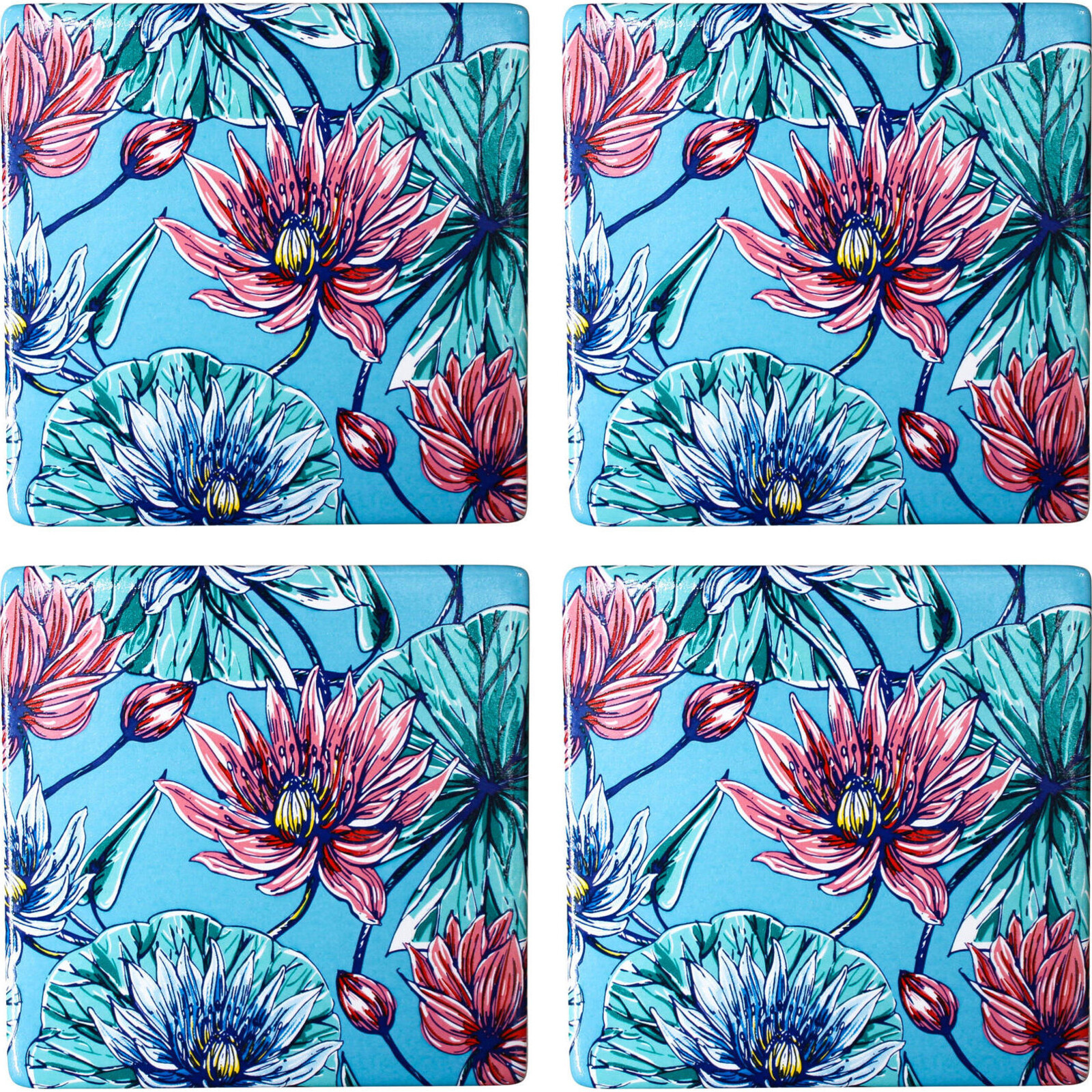 Coasters Blue Lily S/4