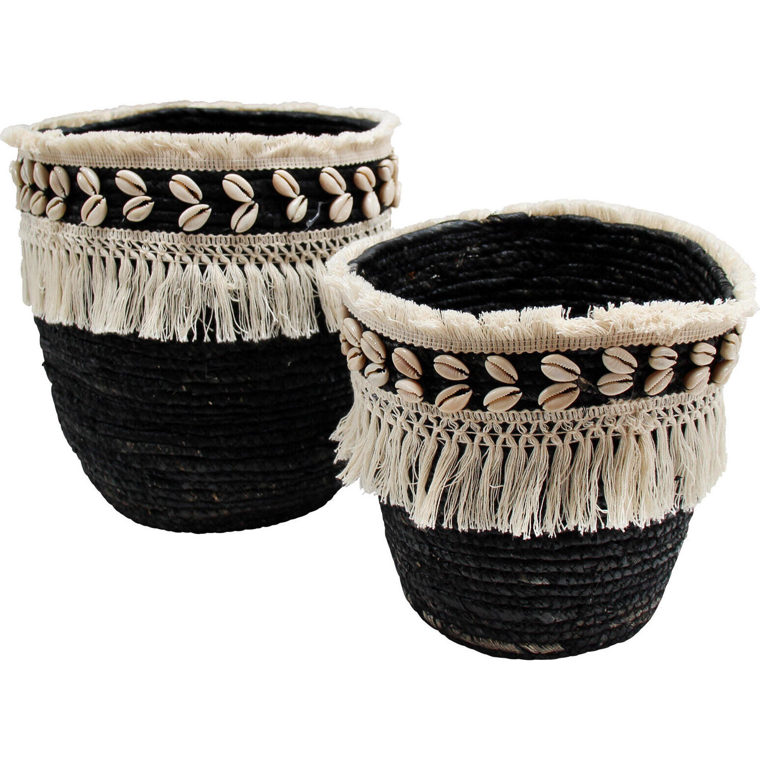 Basket Fringe Black Sml S/2