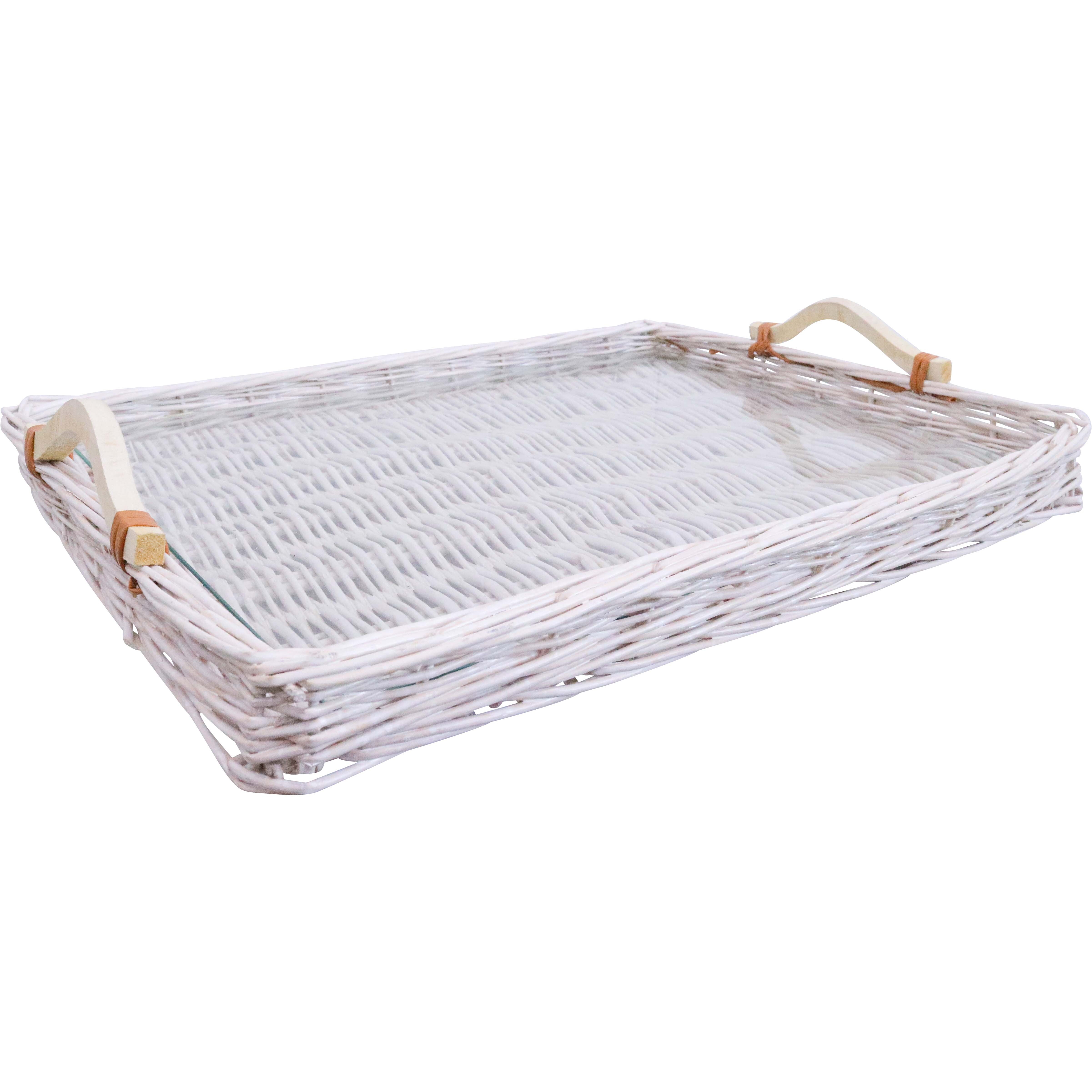 Tray Woven XL White w/Glass