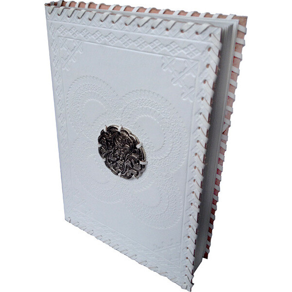 White Leather N/Book Medallion