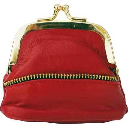 Leather Zipper Purse - Red