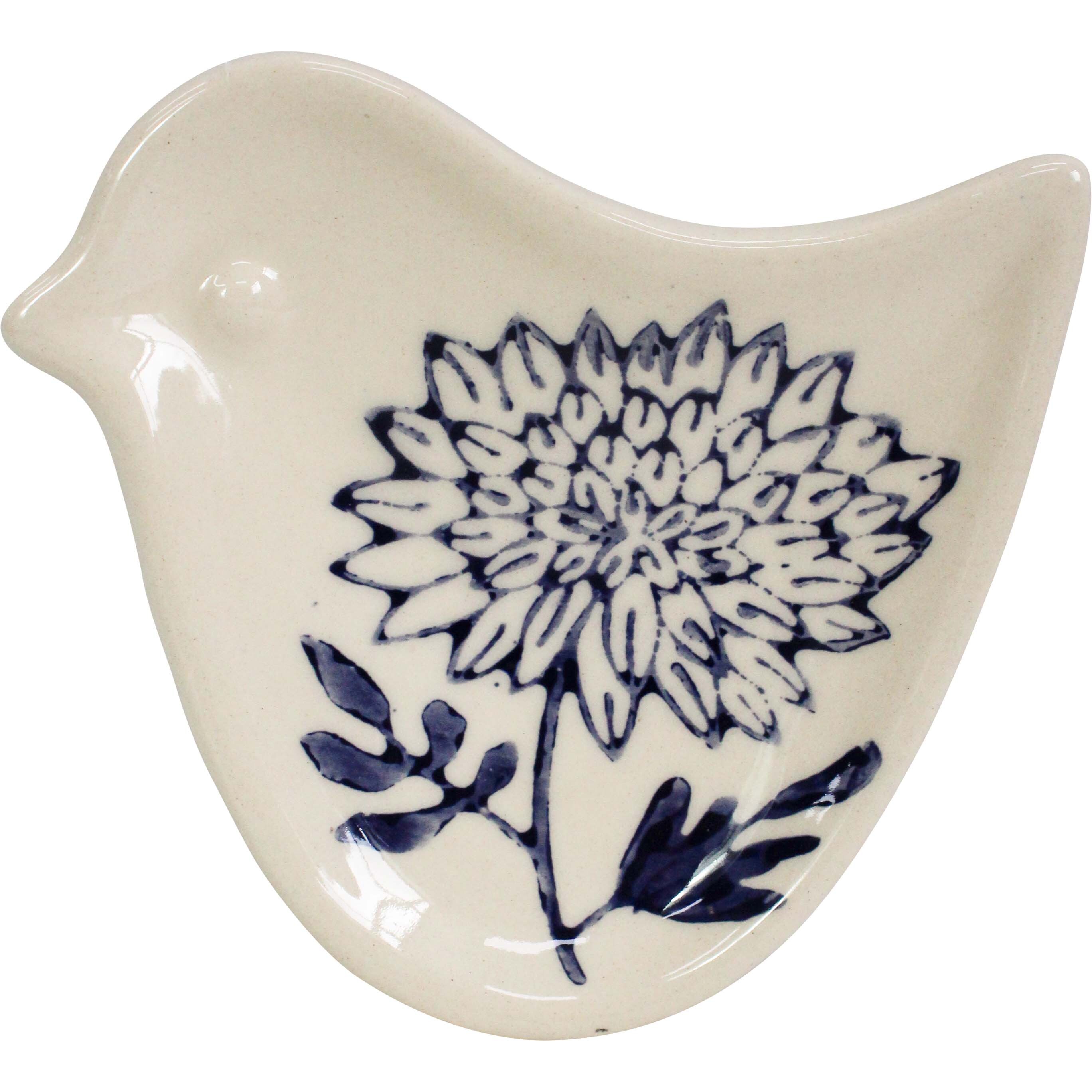 Folk Bird Dish Bloom Indigo