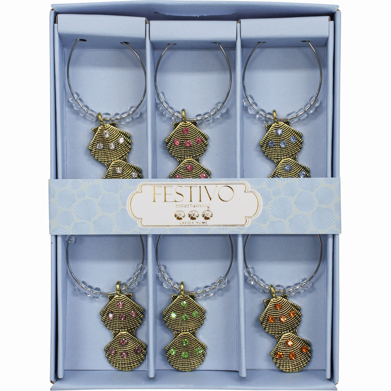 Wine Charms Double Shell S/6