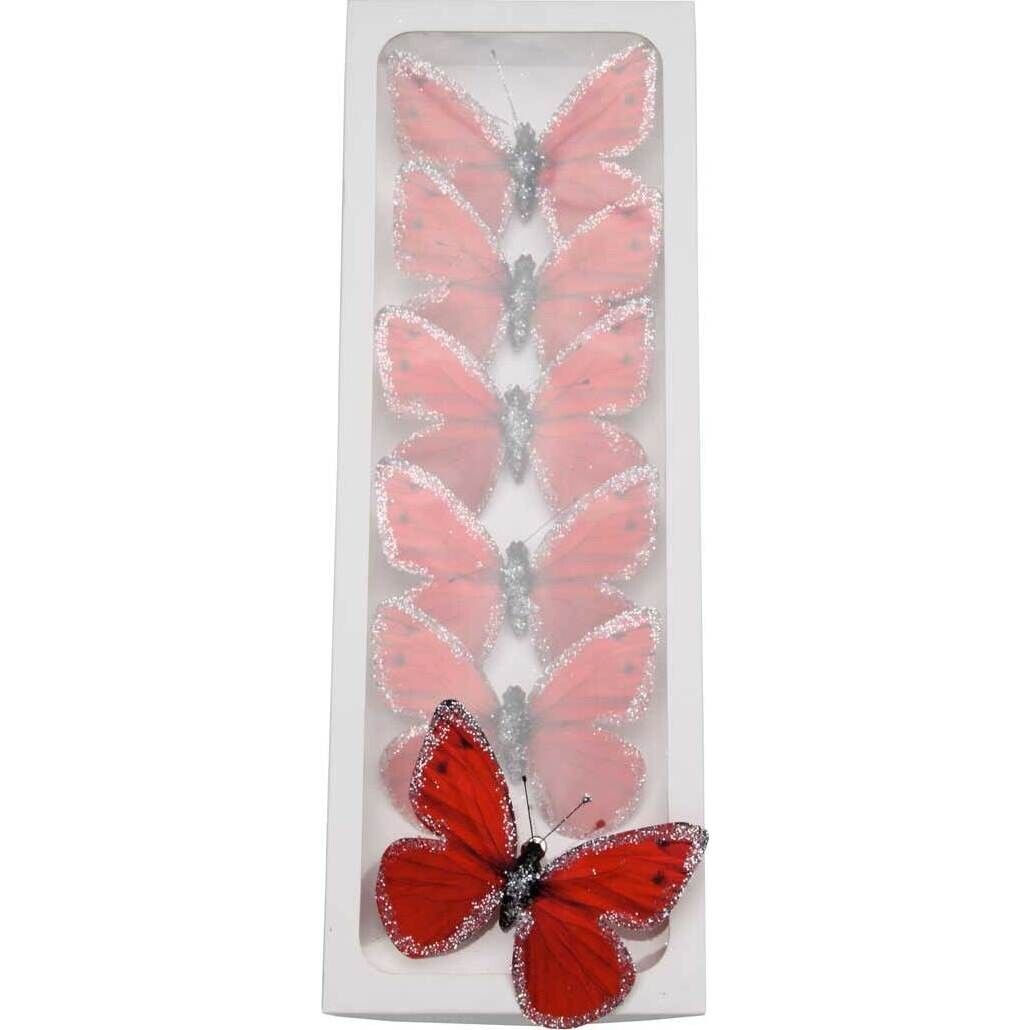 Glitter Butterfly Small - Bright Red set 6 