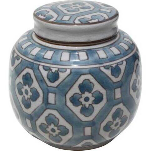 Lidded Jar Flower Medallion Small