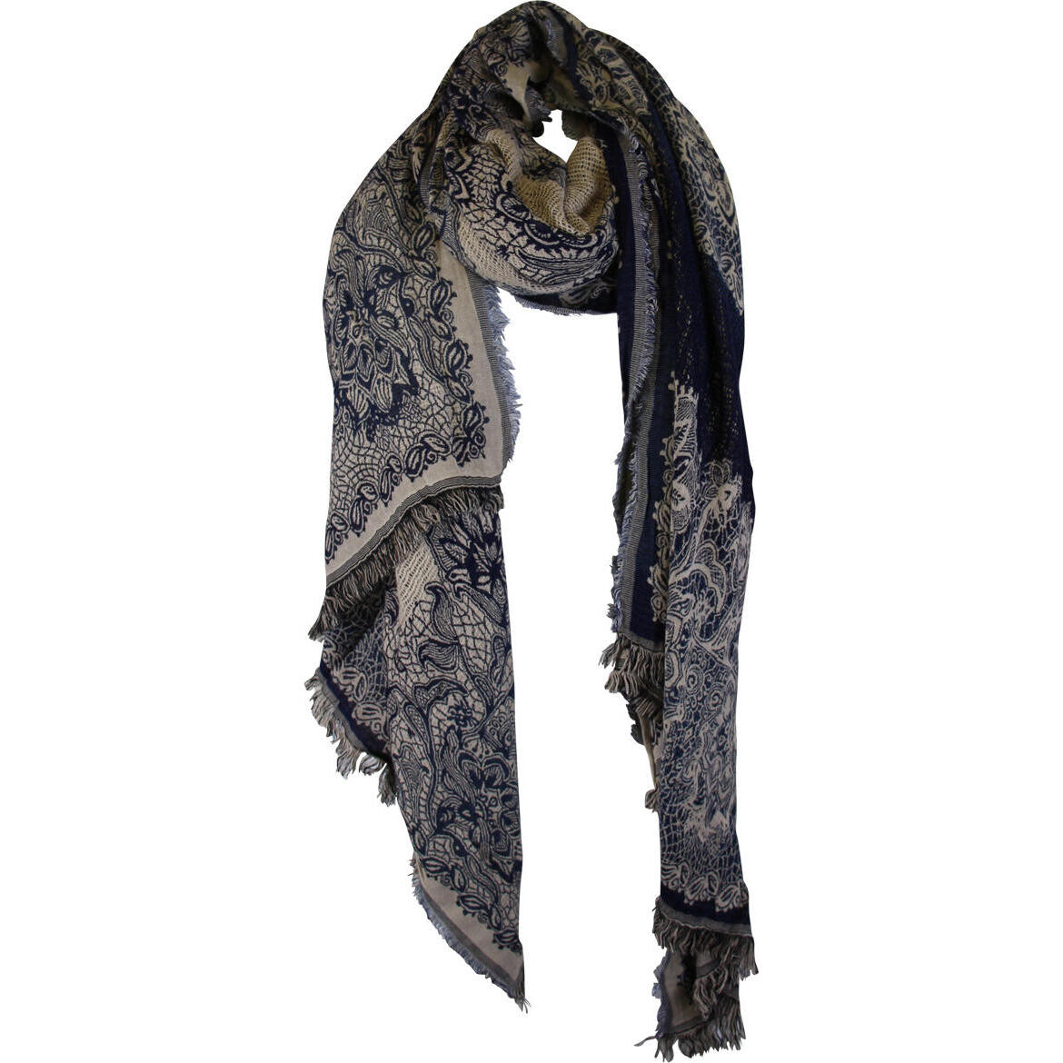 Scarf Navy Beige Lace