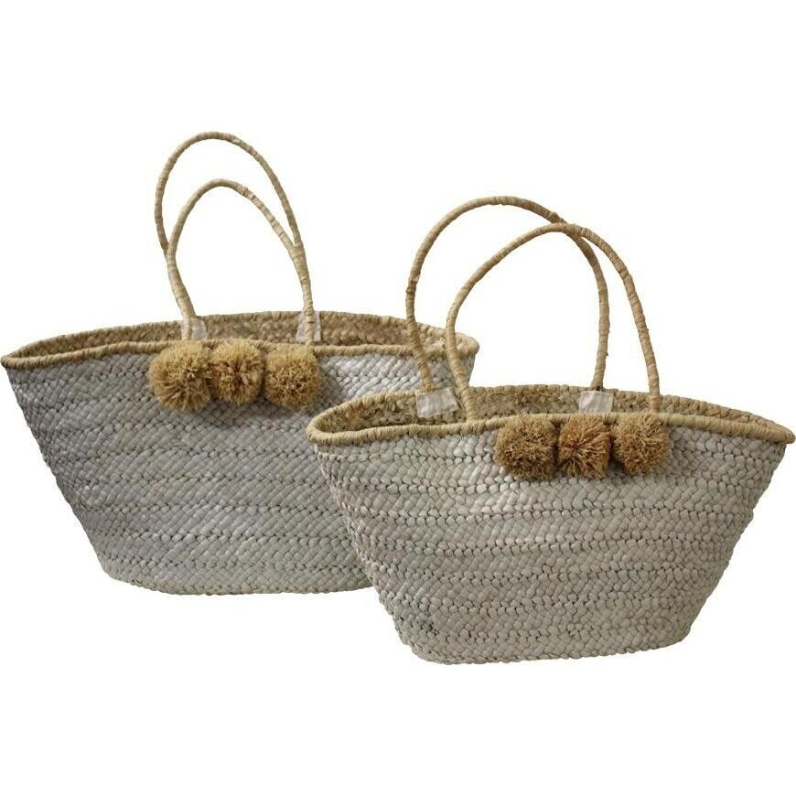 Market Bag White/PomPoms Natural S/2